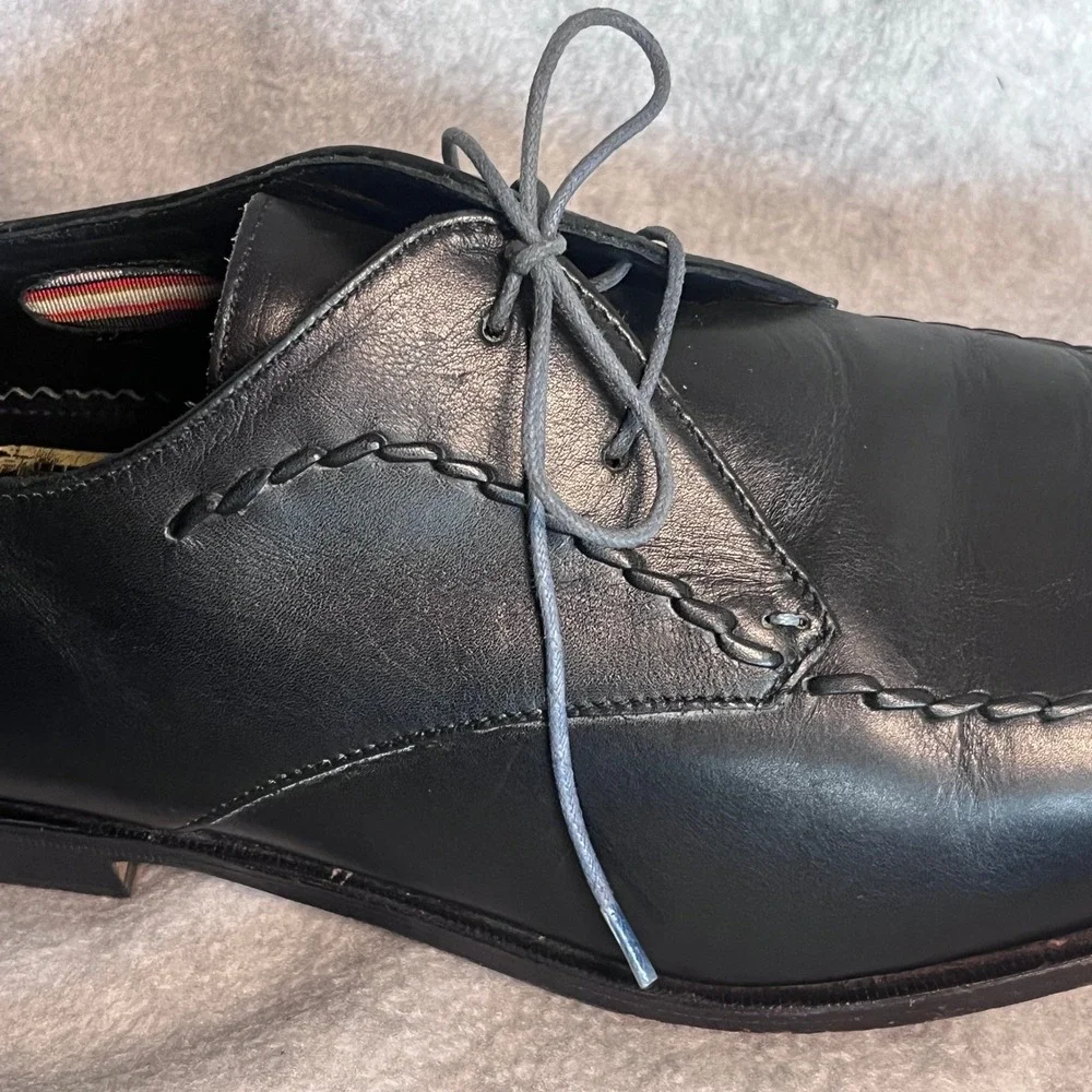 Paul Smith Mens Hand Crafted Black Leather Whipstitch Apron Toe Derby Shoes 9.5